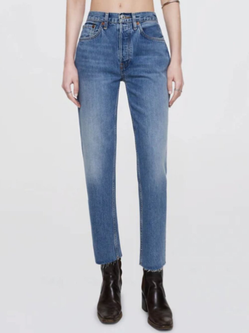 RE/DONE Button Fly High-Rise Raw Hem 70's Stovepipe Denim Jeans - Size - 26